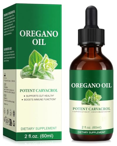 Oregano Oil 60ml, Wild Oil of Oregano Carvacrol Essential Oils Liquid Drops Herbal Supplement with Virgin Olive Oils for Immune Support & Digestive Support