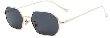 WDZAYXC Vintage Hexagon Sonnenbrille mit Metallrahmen für Damen Herren, UV400-Schutz (Gold/Schwarz)