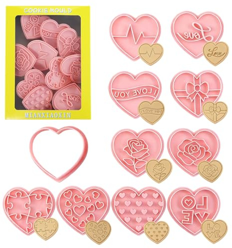 HIVTE Set da 10 Tagliabiscotti San Valentino a Forma di Cuore e Amore, Stampi per Biscotti e Dolci DIY, Decorazione Torte e Regali