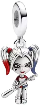 Harley Quinn Charm aus 925er Sterlingsilber, kompatibel mit Pandora-Charms und vielen anderen Charm-Armbändern.