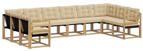 vidaXL Outdoor-Sofagarnitur mit Kissen 10 pcs Weiß und Beige, Gartenmöbel, modernes Outdoor-Sofa, bequemes Lounge-Set für Ihre Terrasse, robust und stylisch