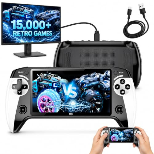 SGM X9 Retro Handheld Games Console, 15,000+ Classic Games & 9 Emulators, 5.5-Inch HD Screen, Bluetooth Controller & TV Output, Dual Joysticks, Type-C Charging, E-Book Player