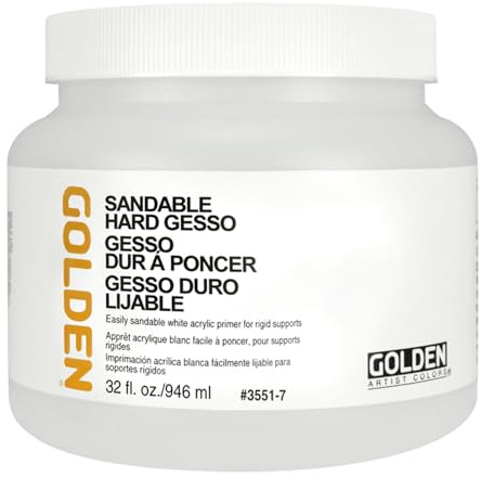 GOLDEN Sandable Hard Gesso, 946 ml Jar, Professional Acrylic Gesso, Opaque