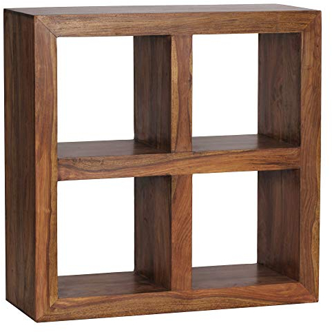Wohnling Standregal Massivholz Sheesham 82 cm hoch 4 Böden Design Holz-Regal Naturprodukt Beistelltisch Landhaus-Stil