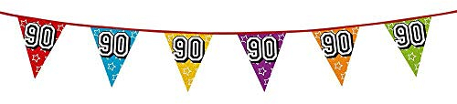 Boland 30090 - Holografische Wimpelkette Zahl 90, 1 Stück, Länge 800 cm, Fahnenkette, Sterne, Hängedekoration, Mehrfarbig, Girlande, Mottoparty, Geburtstag, Jubiläum