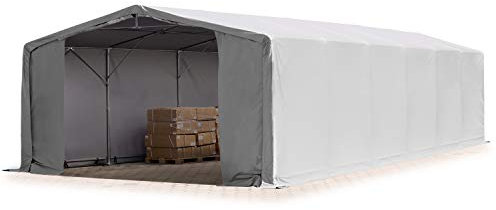 TOOLPORT Zelthalle 8x12 m / 3m Seitenhöhe Garage Industriezelt Lagerhalle PVC Plane 850 N wasserdicht grau