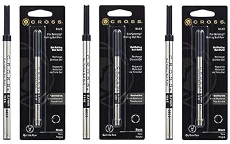 Cross Refill for Selectip Gel Roller Ball Pen, Black, 1 per Card (8523) (Thrее Рack, Black)