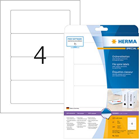 HERMA Ordnerrücken-Etiketten SPECIAL, 157 x 61 mm, weiß, Sie erhalten 1 Stück á 25 Blatt