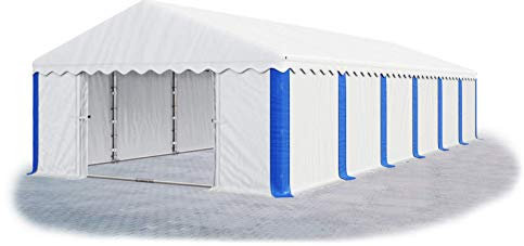 Das Company Lagerzelt 6x12m wasserdicht weiß-blau mit Bodenrahmen und Dachverstärkung 240g/m² PE Plane hochwertig Garagenzelt Summer Plus MPE