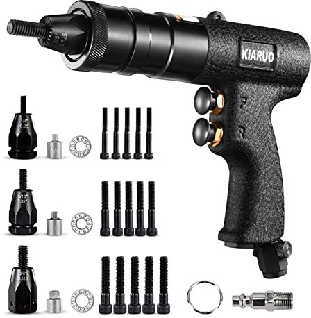 KIARUO Pneumatic Rivet Nut Gun with Self-Locking Head Gun，Quick-Change 1/4 & 5/16 & 3/8 Mandrels,Industrial Grade Adjustable Speed Pull Nut Gun Tool…