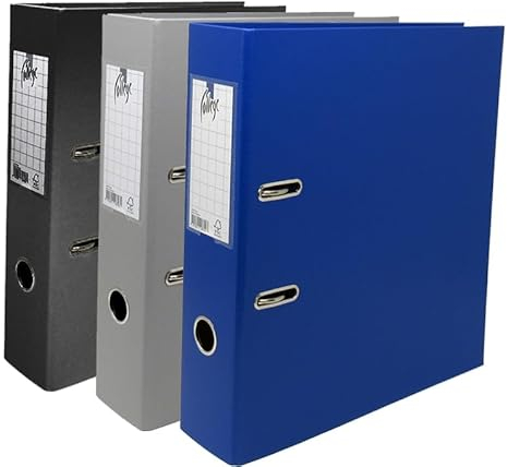 Lot de 3 classeurs en plastique pour format A4 (noir, bleu foncé, gris) Dos 7,5 cm