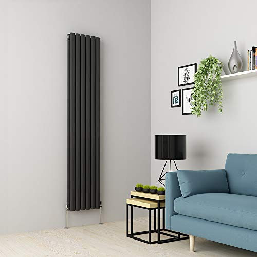 Warmehaus Vertical Column Designer Radiator Oval Panel Double Anthracite 1800 x 350mm- Modern Central Heating Space Saving Radiators - Perfect for Bathrooms, Kitchen, Hallway, Living Room