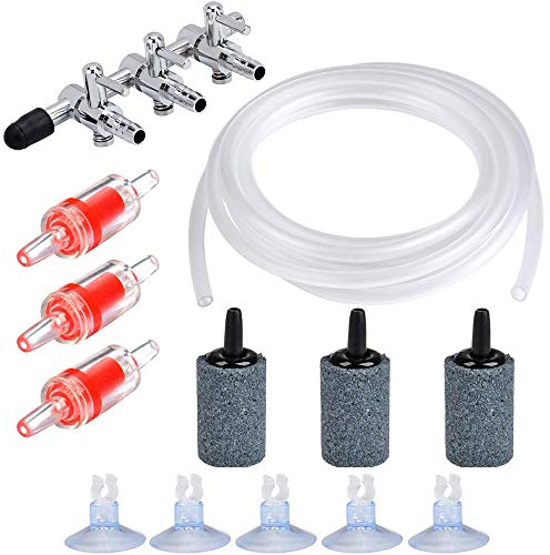 CTRICALVER Three Way Air Flow Control Water Pump Splitter Distributor Lever Adapter with Standard Airline Tubing, Suction Cups, Connectors for Fish Tank Pumps