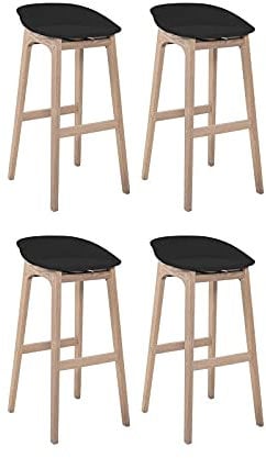MOB-IN Tabourets d'ilot 65cm Riva Pieds chêne Assise Plastique Noire - Lot de 4