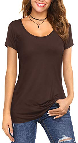 Florboom Women's Longline Tops Casual Short Sleeve Shirt Slim Fit Brown Size 22 24