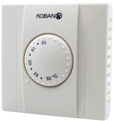 KOBAN KT0-NP Basic Termostato Analógico de Pared para Calefacción y Calderas con y Conexión a 3 Hilos. Controlador de la Temperatura con Regulación Manual de Fácil Manejo en Color Blanco.