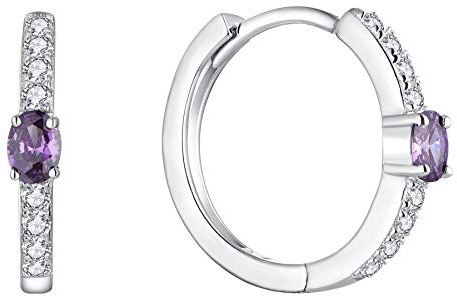 JO WISDOM Creolen Ohrringe Silber 925 Damen mit 3A Zirkonia Februar Geburtsstein Amethyst Farbe,Schmuck für Frauen