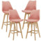 [en.casa] Lot de 4 Tabourets de Bar avec Dossier et Repose-Pied Siège Rembourré Plastique Similicuir Hêtre 105 x 48 x 58 cm Rose