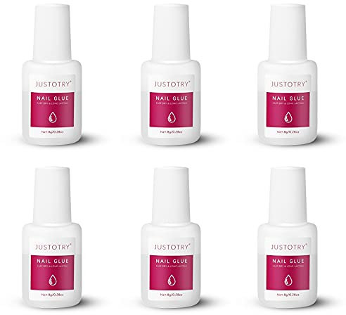 JUSTOTRY 6 Pcs Professional Strong Nail Glue for Acrylic Tips Extra Strong and Press on Nails Long Lasting - Fast Bond & Super Strong Acrylic Nail Glue, for Broken Nail, False Nail Adhesive Glue