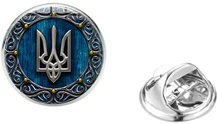 Vintage Tryzub Ukraine Brosche Ukrainisches Symbol Glas Cabochon Edelstahl Broschen Schmetterling Schnalle Reversnadel gesammelt
