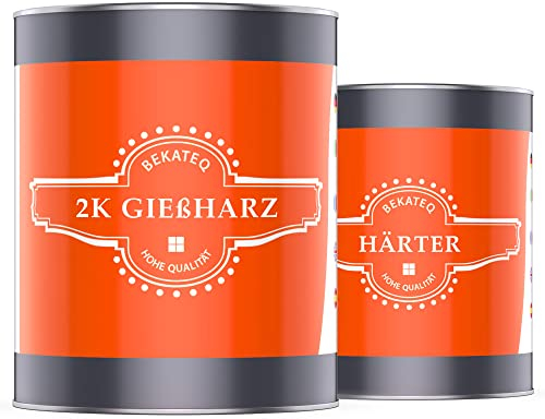 PREMIUM 0,75 kg Gießharz UV stabil zum Basteln für Tischplatten, Schmuck, I Epoxy Resin glasklar, geruchsarm für River Tables I 2K Epoxidharz Versiegelung & Grundierung für außen & innen - BEKATEQ