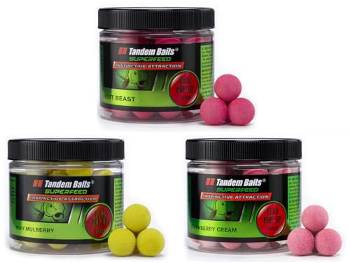 Tandem Baits Karpfen Futter Angelfutter Pop Ups Boilies Zig Rig Chod Rig SuperFeed Fluo Pop-Up 3-er Set 16 mm 70 g Flavour Mix Frucht