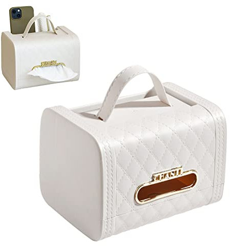 CQUUKOI Porta fazzoletti da borsa, multifunzionale, quadrato, per cellulare, per tutti gli smartphone, carta igienica, decorazione da scrivania, per stanza da bagno, cucina, sala da pranzo (bianco)