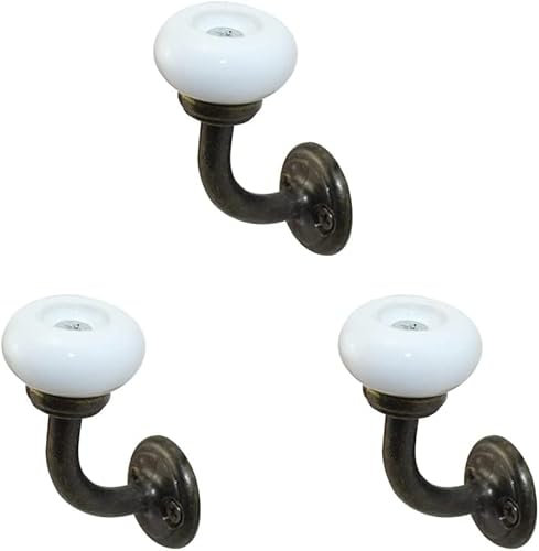 UNISTRENGH 3 PatèRes Vintage Crochet Antiquewall Crochet Porte-Serviettes Avec Boule en CéRamique Blanche Crochet en CéRamique Pour Garde-Robe Salon (S)