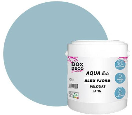 BOX DECO COULEURS Peinture meuble bois acrylique aspect velours-satin Aqua Bois - 2,5L, Bleu Fjord