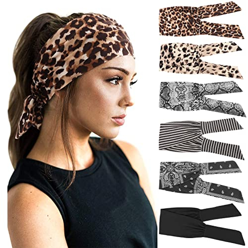 DRESHOW 6 Stück Damen Boho Stirnband Kopfband Haarband Gedruckt Stirnbänder Knoten Verdrehtes Elastische Kopf Wickeln Niedlich Haarschmuck für Mädchen