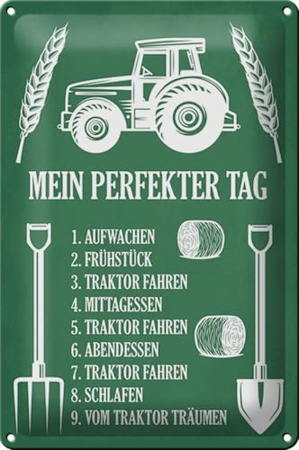 Femer Blechschild Spruch 20x30cm mein perfekter Tag Traktor