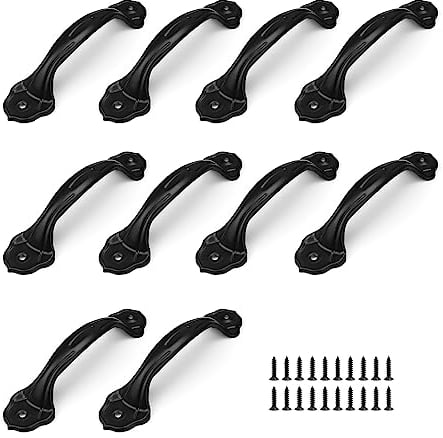 TIANLIN Black Flower Shape Handles - 10 Pieces for Wardrobe, Cupboard, Kitchen, Cabinet - Stainless Steel - Suitable for All Kinds of Doors