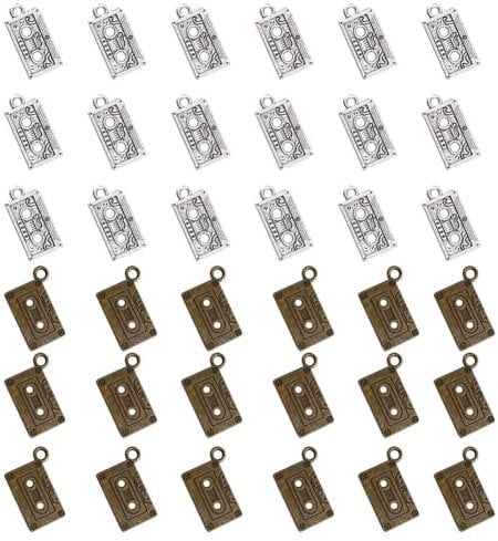 DICOSMETIC 100 Stück 3D Tape Charmes 2 Farben Retro Kassetten Anhänger Antik Bronze Silber Musik Charmes Legierung Audio Kassetten Charmes Für Die Schmuckherstellung Bohrung: 2.3 mm