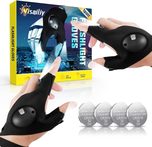 Visailiy Gifts for Men, Gadgets for Men Gifts for Dad, LED Gloves with Lights, Gloves Fishing Accessories, Flashlight Gloves for Christmas Stocking Fillers for Men, Unique Birthday Gifts