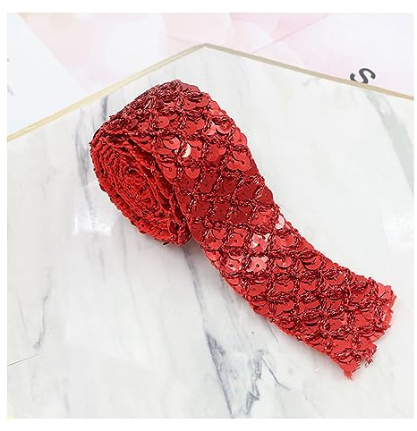 Yurosiay 1 Yard Paillettenborte 3.5cm Breite Glitzer Pailletten Spitzenborte Glänzendes Geflochten Spitzenband Pailletten Dekoband Pailletten Spitze Paillettenband zum Aufnähen Handwerk Rot