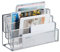 Relaxdays Zeitschriftenhalter Metall, 4 Fächer, Dokumentenablage Büro, HBT: 26x45x18 cm, Magazinhalter, Briefe, Silber