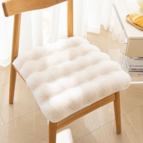 Bettschlange Sitzkissen, 4er Set Stuhlkissen 45x45cm mit Bändern, Plüsch Komfort Sitzpolster Büro Lazy Warm Stuhlauflage, Auflagen für Stühle für Kleine Stühle Zuhause, Küche, Büro,Weiß
