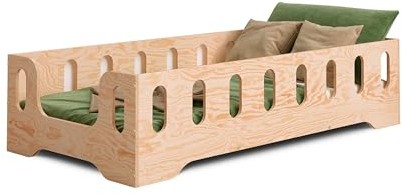 smartwood Bodenbett 60x120 Montessori Kinderbett aus Holz mit FSC-Zertifikat TILA 2B mit Rausfallschutz & Lattenrost bis 230kg belastbar - Einfache Montage