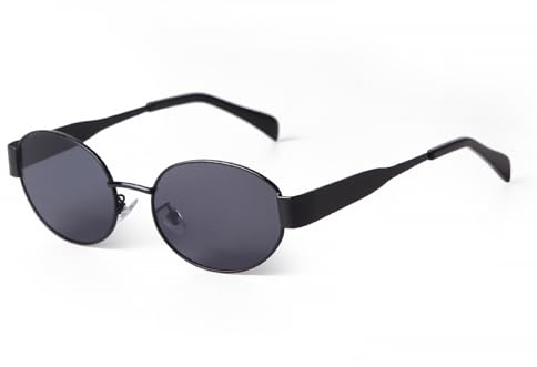 Laurinny Trendy Retro Oval Sonnenbrille für Damen Herren Vintage Ovale Metallrahmen Sonnenbrillen Klassisch Metall Brille(Schwarz/Grau)