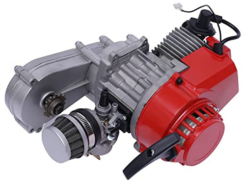 49cc 2 Hub Motor, 3PS 1,7KW Benzinmotor 49ccm 2-Takt Engine Motor Mini Motor Pull Start Motor Pocket-Bike Motor Luftgekühlt Engine Motor Für ATV Go-Kart Dirt Bike Motorcycle Rot