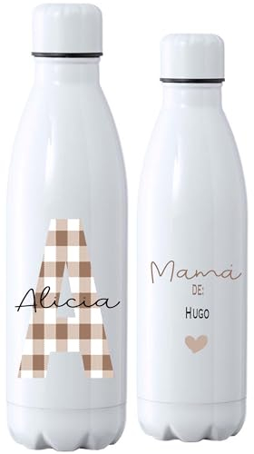 Botella termica personalizada con inicial y nombre, botella de agua regalo mama, regalo dia de la madre(MARRÓN)