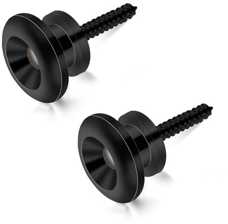 2 Pack Gitarrengurt Fixateur Gitarrengurt Knöpfe Metall Gitarrengurt Endknopf mit Befestigungsschrauben und Gummi Kissen für Klassische Elektrische Akustik Gitarre, Bass Schwarz