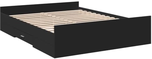 vidaXL Bettgestell, Bett mit Schubladen, Bettrahmen mit Sperrholzlatten, Doppelbett für Schlafzimmer, Schubladenbett, Schwarz 160x200cm Holzwerkstoff
