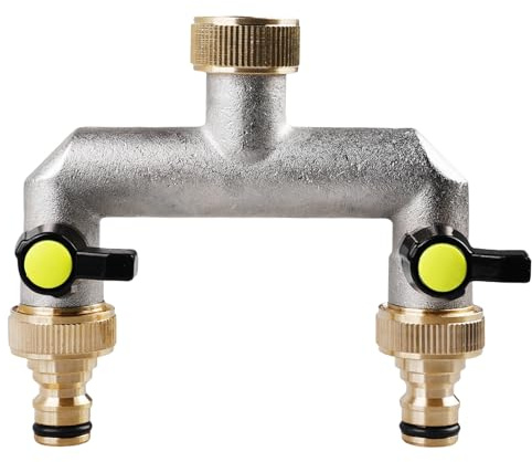 TOATELU Distributore acqua rubinetto a 2 vie: distributore 3/4 in ottone nichelato per 2 dispositivi, distributore acqua 3/4 pollici, rubinetto distributore acqua per regolare e bloccare il flusso