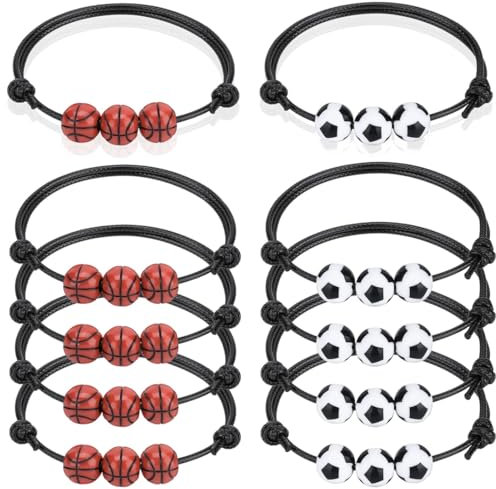 KOQAIIZ 10 Stück Fußball Armbänder für Kinder Basketball, Basketball Perlen Einstellbare Armband für Kinder Jungen Männer Sport Party Favors Inspirational Armbänder