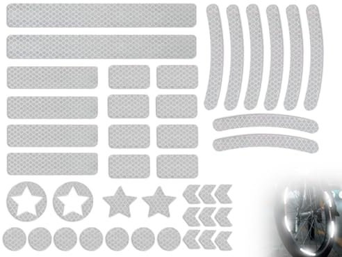 Lhbwhiz 42 Stück Fahrrad Reflektoren Aufkleber Set,Fahrrad Reflektierend Felgen Sticker,Selbstklebend Leuchtaufkleber,Reflexsticker,Reflexfolie,Reflektorband mit Verschiedenen Formen,für Motorräder