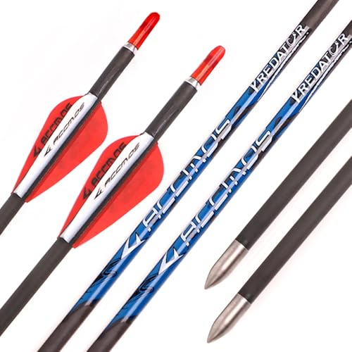 PHILOCS 12St Carbonpfeil ID 4,2mm Rot Weiß Wassertropfen-Feder Pfeil Spine 300 350 400 500 600 700 800 900 1000 Jagd-Übungspfeil für Compound Bogen Recurve Bogen Bogenschießen (Spine 800, 29inch)