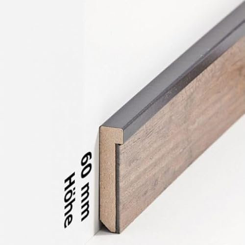 PROVISTON Lot de 5 plinthes en MDF - 13 x 60 x 2500 mm - Cœur en MDF noir - À coller, visser et clouer - Plinthe pour sol en vinyle - 12,5 m
