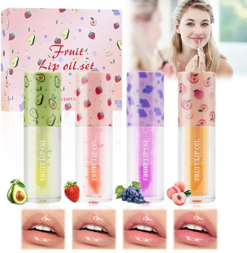 Horuili® Glitzer-Lipgloss Aufrollen, Farblos Durchsichtig, Lip Shiner Gloss Set, Roll-On, Fruity Moisturizing Lip Oil Sheer Glossy Liquid Lipstick für langanhaltend Pflegende (Neu 4 Stück, 1.8g)