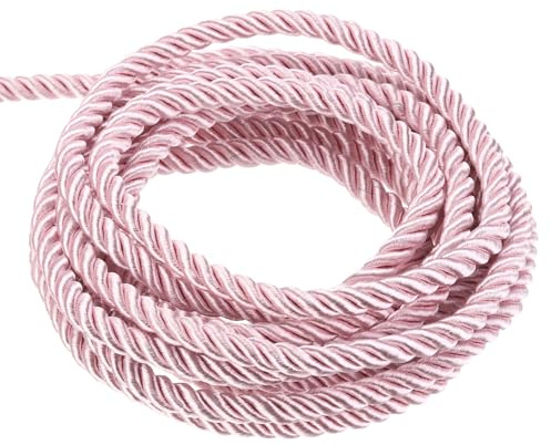 sourcing map Twisted Cord Trim 5 Yard 3mm Pink - 5m | 3-Ply Twine Braided Rope Shiny Thread String for Craft Gift Bag Curtain Christmas Decor
